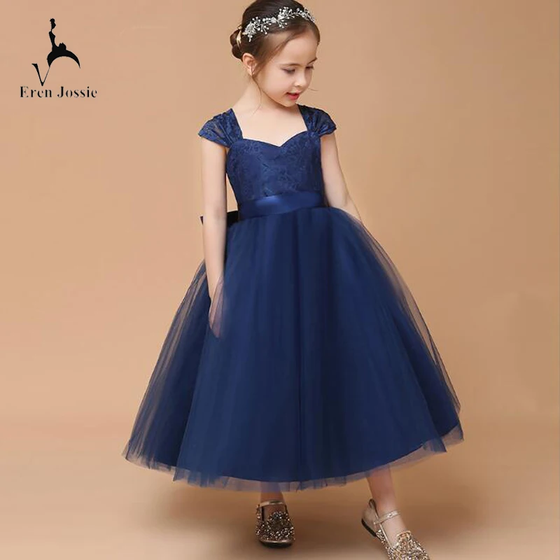 Темно синее вечерние левое вечернее платье для девочек Эрена Jossie с рукавами