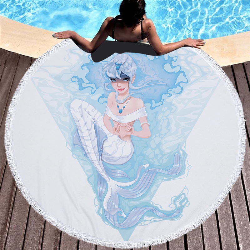 Мультфильм Розовый Русалка Печать Круглый Большое пляжное полотенце микрофибра