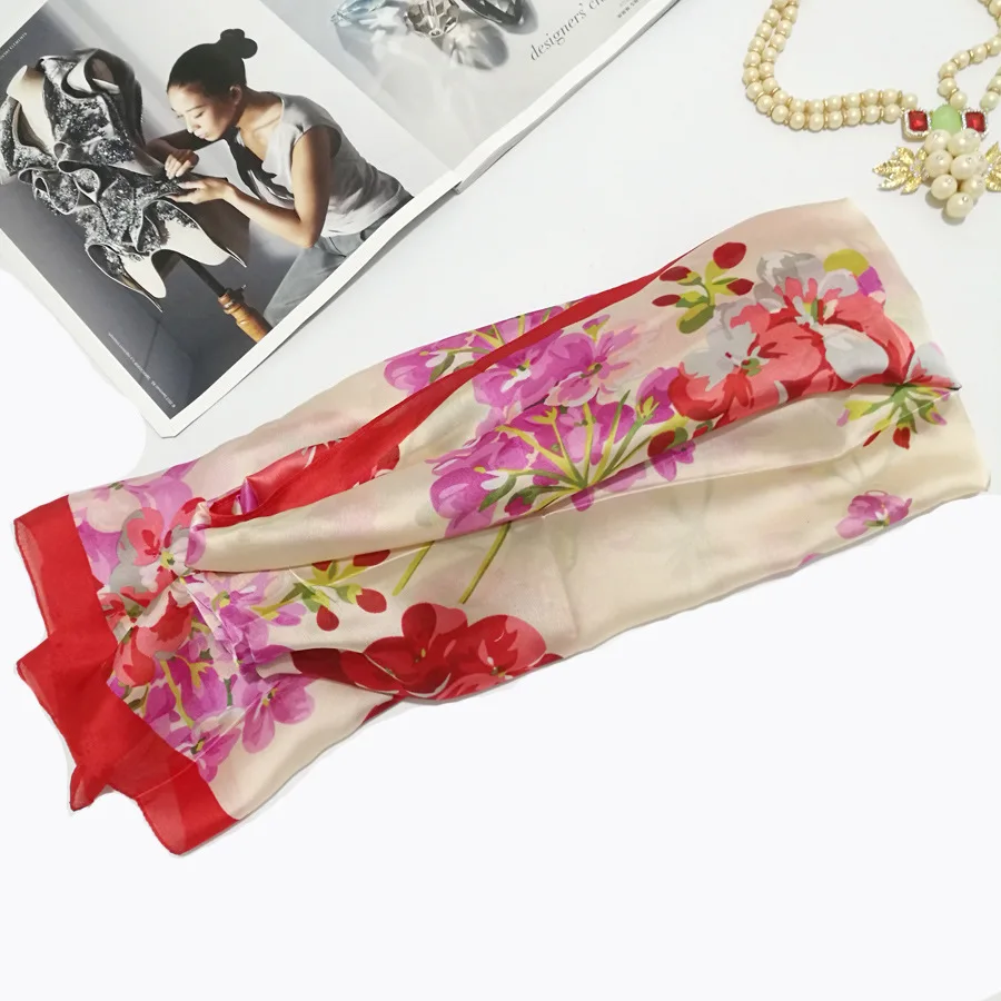 Фертильный шелковый шарф с цветочным принтом шарфы шаль-хиджаб роскошный бренд