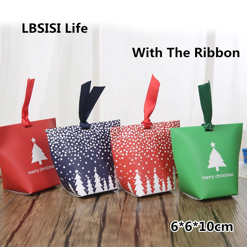 LBSISI Life 10 шт. Рождественская коробка для печенья, конфет, Подарочная коробка, бумага, дерево, Санта Клаус, снеговик, звезда, Рождественская упаковка, коробки с лентой