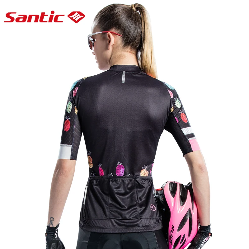 Женская велосипедная рубашка Santic черная и белая футболка с коротким рукавом