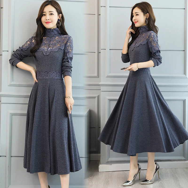 Женская одежда 2018 новая осенне-зимняя модная водолазка ТРАПЕЦИЕВИДНОЕ кружевное