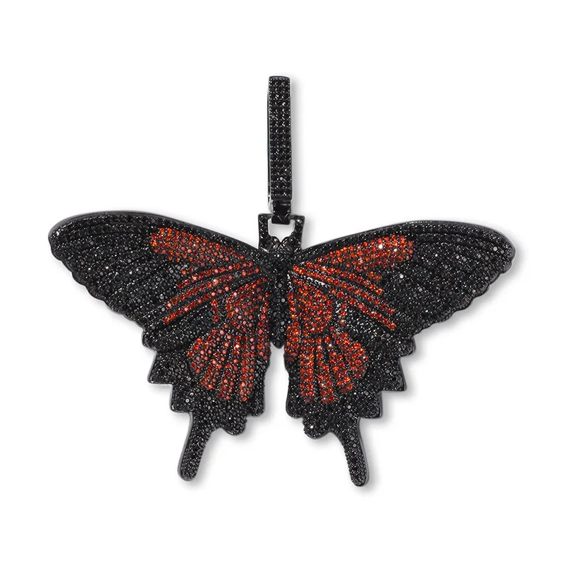 orange Хип хоп микро проложить AAA кубического циркония Bling льдом из животных Бабочка подвески ожерелья для мужчин рэппер ювелирные изделия золото серебро черный - Окраска металла: orange