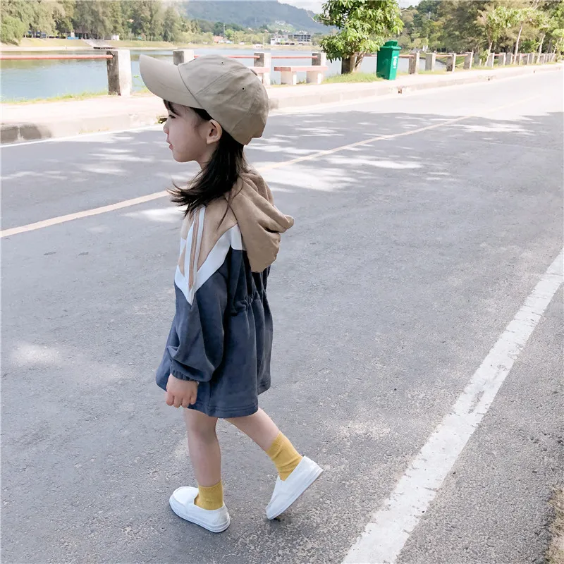 2019 Новое поступление весеннее Хлопковое платье с капюшоном в Корейском стиле