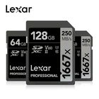 Акция! 250 МБс.с 1667x Lexar 128 ГБ 256 ГБ SDXC U3 карта 64 Гб SDHC класс 10 SD карта памяти для 3D 4K видеокамера