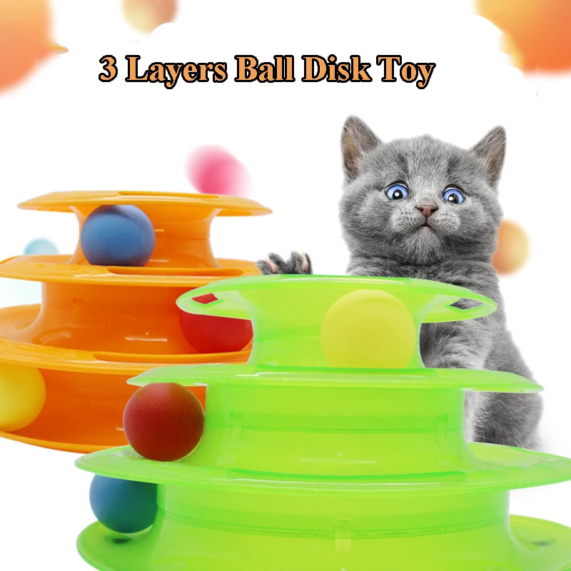 

3 layer Funny Cat Toys Crazy Ball Disk Anti-slip Interactive Amusement Plate Triple Turntable Play Disc Small Pet Toy For Kitten