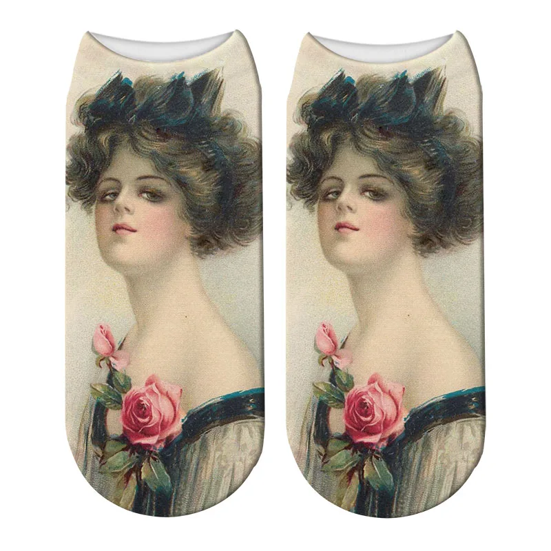 New 3D Printed Woman Portrait Socks Summer Women World Famous Painting Short Ankle Socks Chaussette Femme Calcetines Mujer