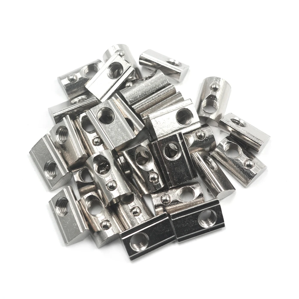 

Silver European Standard 45 Series Aluminum Slot Carbon Steel Half Round Roll In Spring T Slot Nut with M8 Thread Pack of 30