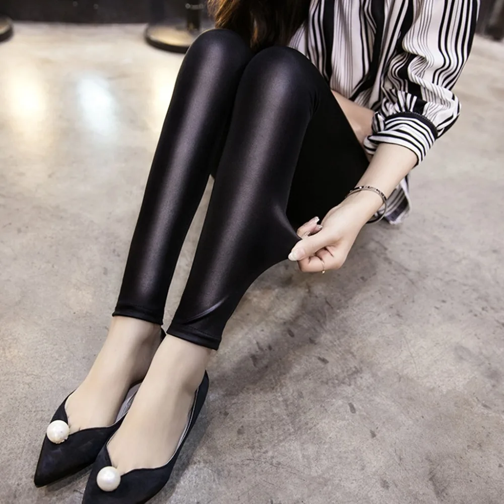 Fashion Casual Leather Leggings Sexy Women Cropped Elastic Leggins Thin | Женская одежда