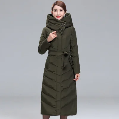 ArmyGreen Женское пальто, зима, новинка, длинный, с капюшоном, большой размер, женский пуховик, тонкий, уплотненный, теплый, белый, утиный пух, женские парки Cw550 - Цвет: ArmyGreen