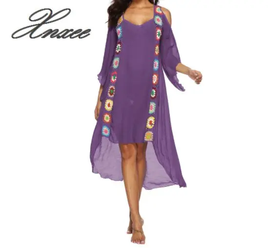 Женское повседневное винтажное платье с цветочным узором вязаное крючком