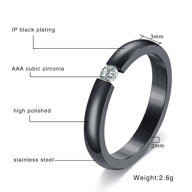 Женское кольцо из нержавеющей стали с фианитом 3 мм|wedding engagement ring|cubic zirconia ringengagement