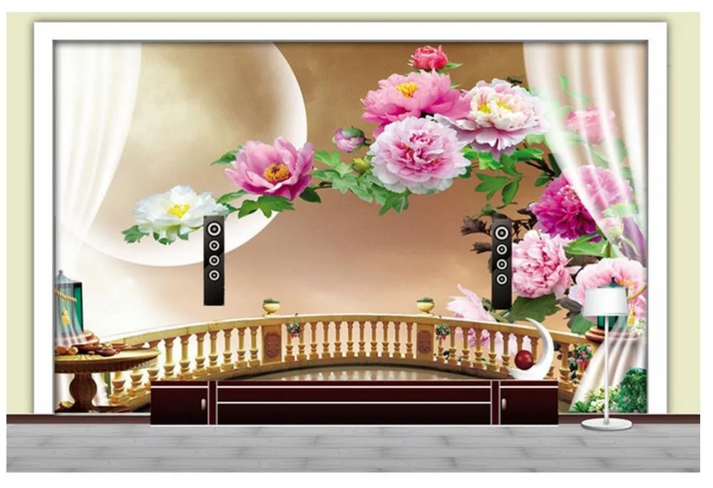 Фото обои высокое качество 3D стереоскопический ТВ диван фон росписи цветок Луна