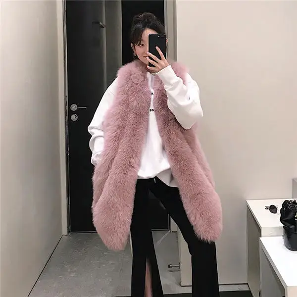 Violet Tatyana furclub новые зимние куртки женские длинные жилеты из лисьего меха топы из натурального Лисьего меха модные уличные повседневные меховые жилеты - Цвет: Violet