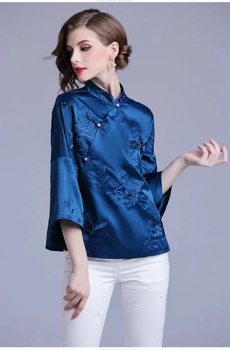 Китайские традиционные куртки рубашки вышивка Cheongsam стиль Топ
