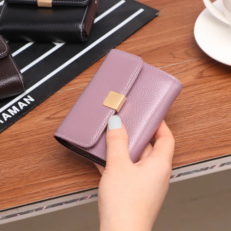 Purple taro Маленький женский кошелек, короткий клатч, Rfid, кредитный держатель для карт, Дамский кошелек для монет, кошелек из натуральной кожи, женский кошелек, карман для денег - Цвет: Purple taro