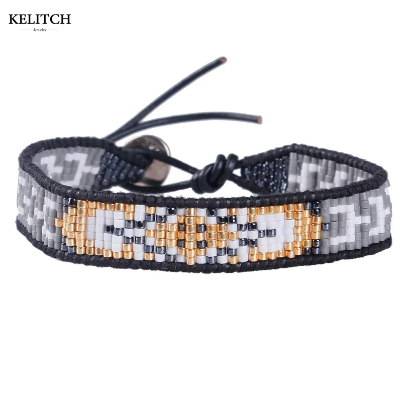 AZ1WM00035 KELITCH красочный браслет из бисера с кристаллами ручной работы кожаные браслеты для женщин модные путешествия новые ювелирные изделия браслет - Окраска металла: AZ1WM00035