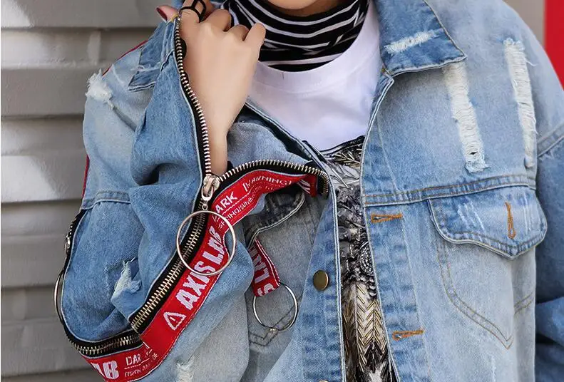

New Autumn Winter Women Denim Jacket 2018 Tide Brand Hole Bf Wind Jacket Loose Long Sleeve Female Coats Big Size Female Jackets
