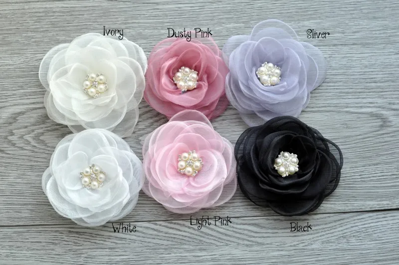 30pcs/lot 4.3&quot 6colors Newborn Gauze Layered Flower+Rhinestone For Baby Girls Hair Accessories Rose Fabric Flowers Headbands | Мать и