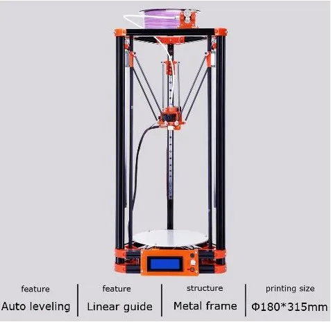 lcd Diy 3d металлический принтер, большой размер печати 3D-принтер Delta Kossel 3d Принтер Комплект