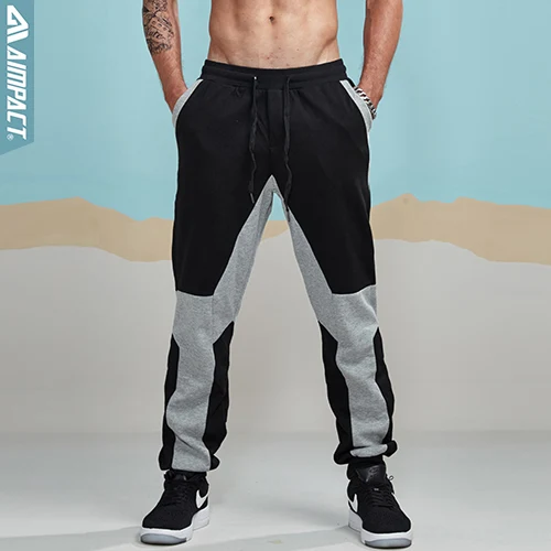 Blackgray Aimpact Jogger брюки для мужчин Хлопковые Лоскутные Спортивные штаны облегающий спортивный костюм спортивные брюки Активные повседневные брюки хип-хоп брюки AM5004 - Цвет: Blackgray