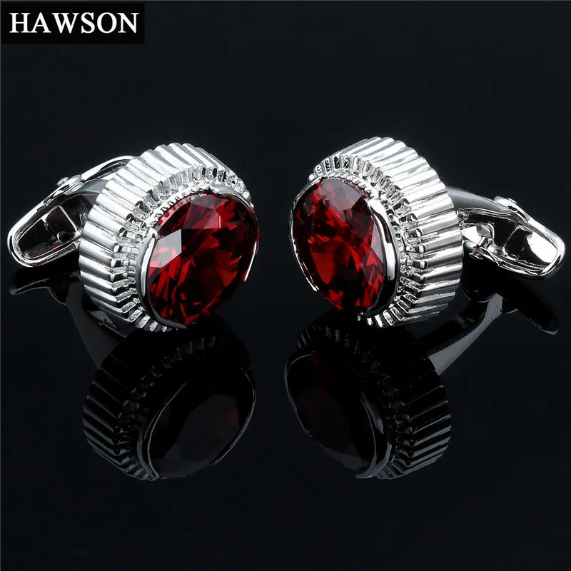 Red HAWSON Розовые запонки мужские запонки для французских рубашек роскошные круглые Хрустальная запонка звенья лучший подарок жених свадьба платье аксессуар - Окраска металла: Red