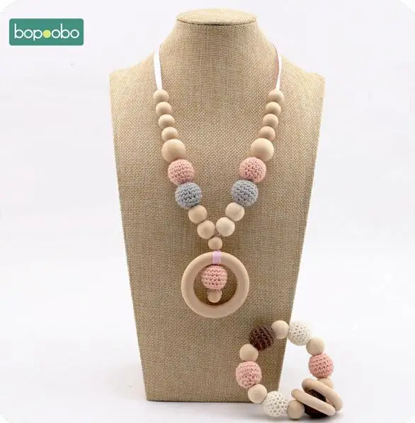 type 1 Bopobo деревянное ожерелье с вязаными бусинами Грудное вскармливание мамы, ожерелье нетоксичные экологически чистые пищевые материалы Детские Прорезыватели - Цвет: type 1
