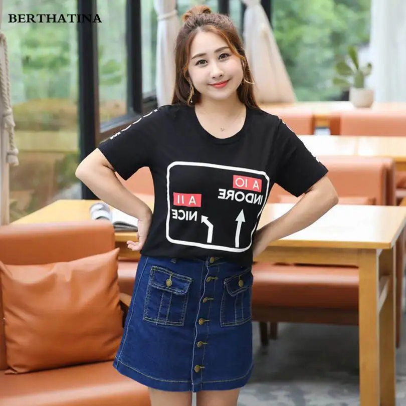 Женская футболка с коротким рукавом BERTHATINA Повседневная большого размера принтом