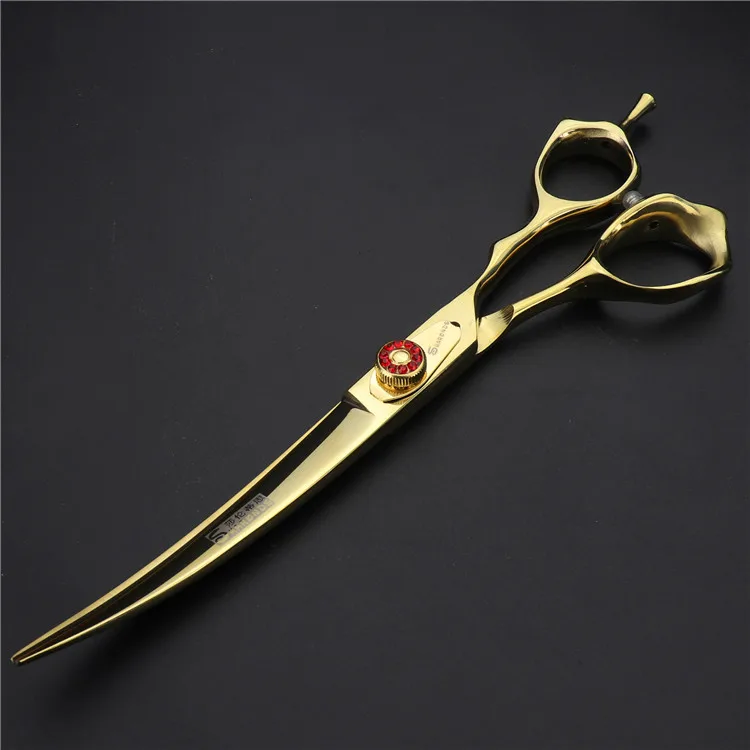 Golden Curved 7 дюймов фиолетовый дракон собака Уход Ножницы Набор Собака Ножницы Профессиональные изогнутые ножницы для резки Истончение makas tijeras - Цвет: Golden Curved