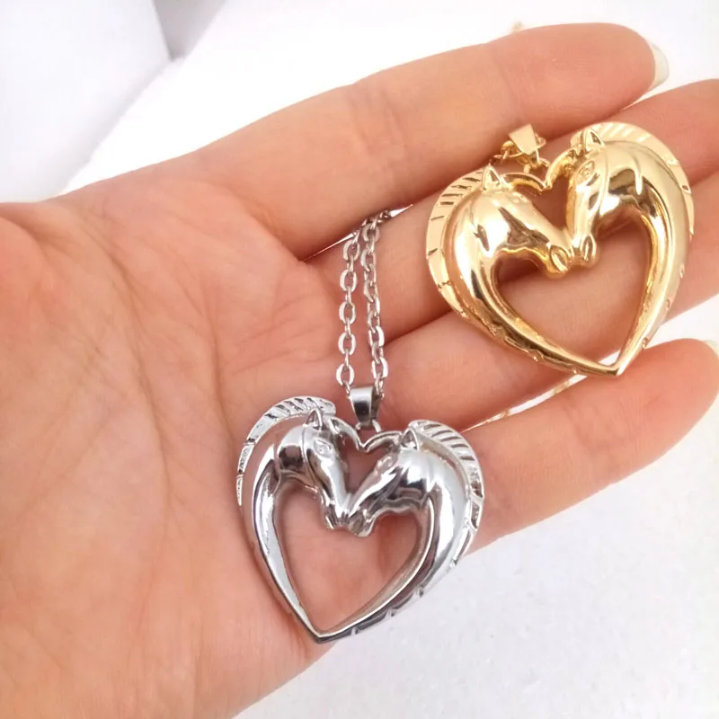 

hzew two heart horses pendant necklace horse necklaces two colors two horse gift