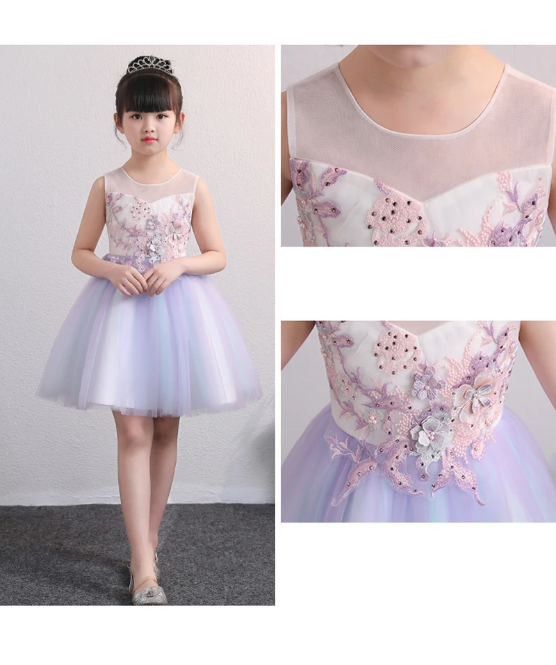 Пурпурное платье с цветочным принтом для девочек тюлевые красивые платья