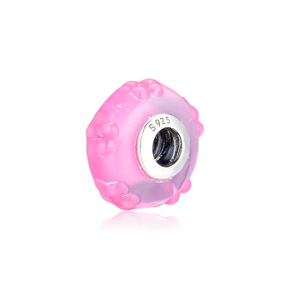 CKK розовый цветок стеклянные подвески 925 Оригинальный Fit Pandora Браслеты из