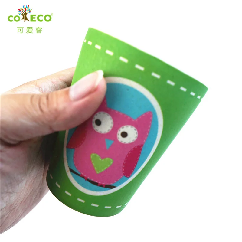 Round Owl COECO бамбуковая детская чашка для воды, экологическая чашка для кормления детей, мультяшная чашка для молока и сока для детей - Цвет: Round Owl