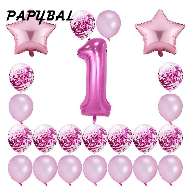 As Picture PAPYBAL/воздушные шары на 1-й день рождения, синие, розовые фольгированные шары для маленьких мальчиков и девочек, украшение на первый день рождения, на один год, на день рождения, детский праздничный Декор - Цвет: As Picture