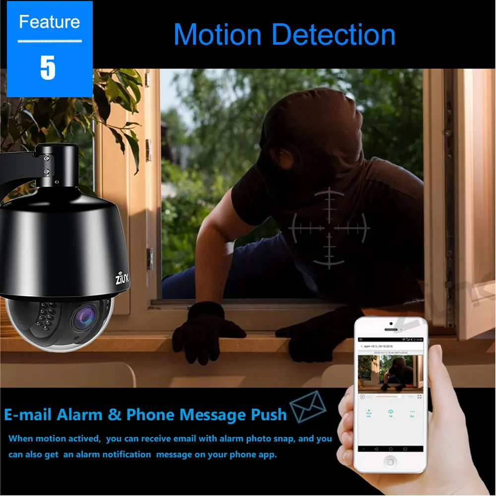 ZILNK 5.0MP PTZ IP камера 1080P HD wifi скорость купольная 5x оптический зум Водонепроницаемая камера видеонаблюдения IR 30 м H.264 ONVIF поддержка CamHi APP