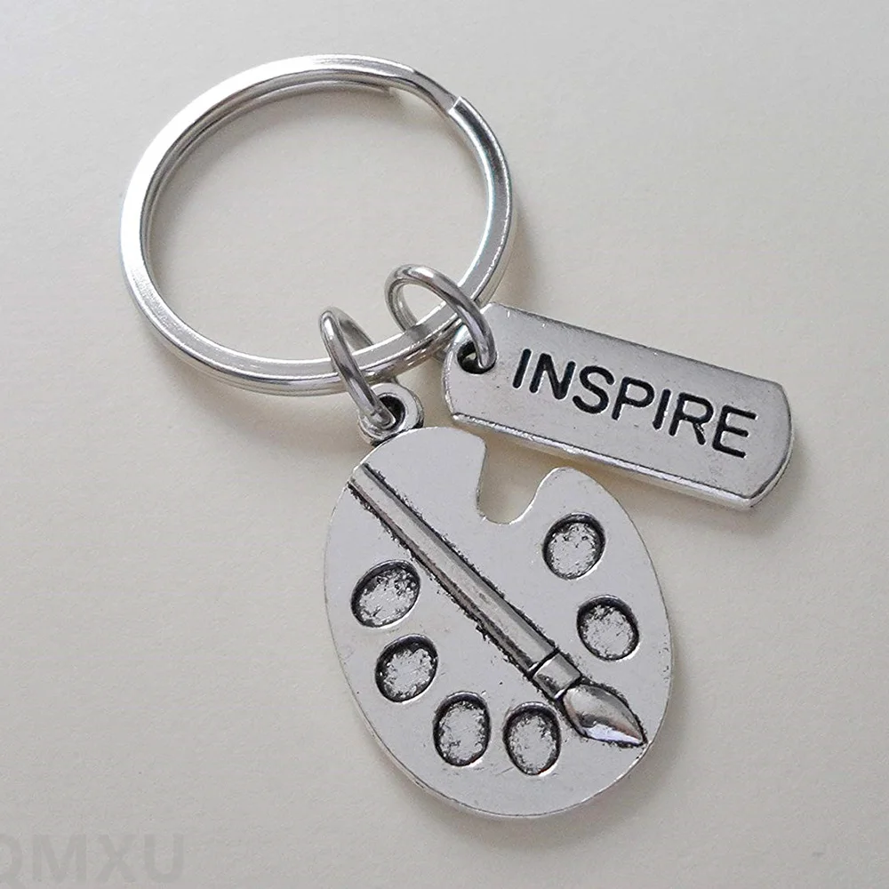 Yamily Inspire key chain silver tone Palette drawing board charm pendant keyring Creative Jewelry For Kids Collares | Украшения и