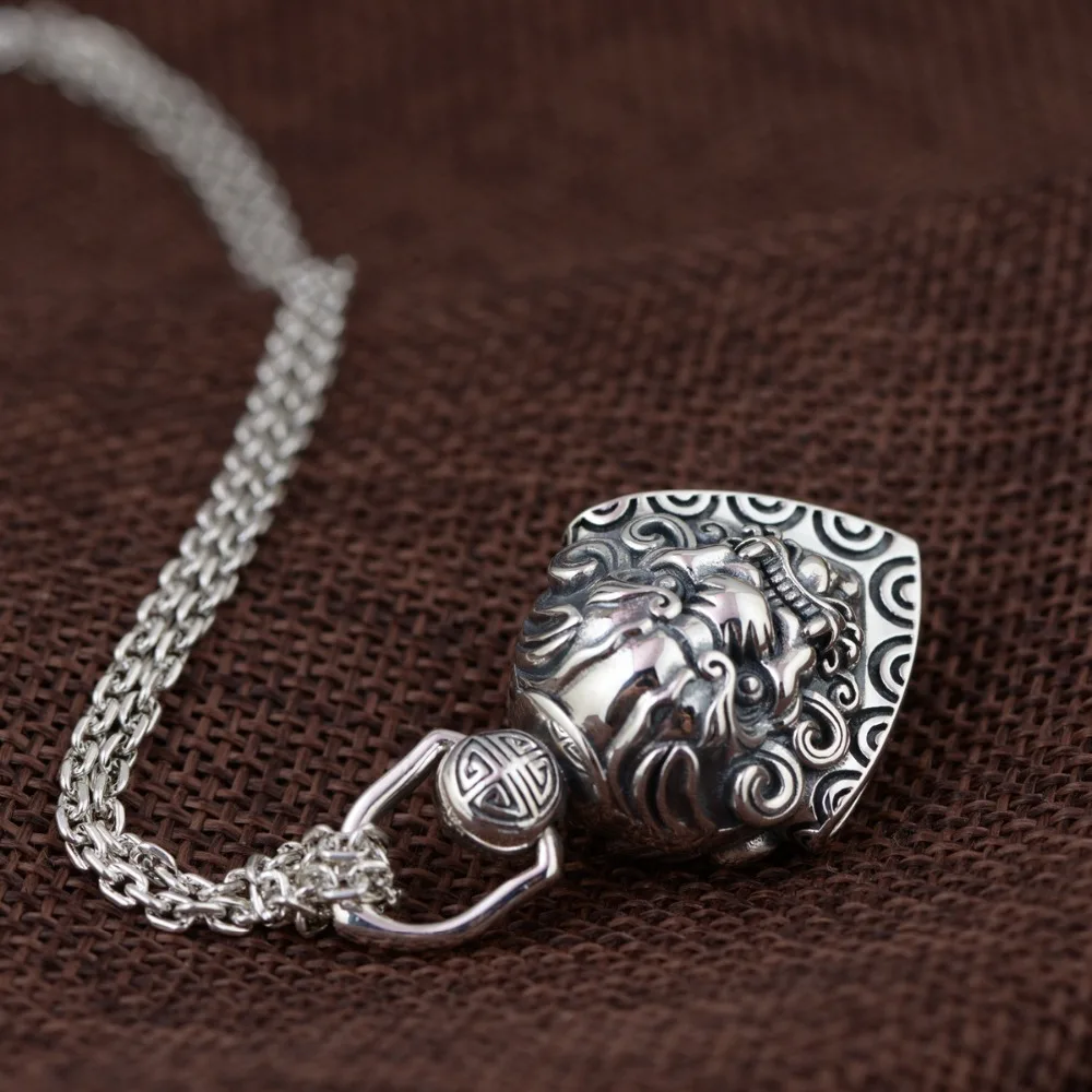 

S925 Sterling Silver Retro Ethnic Style Evil Spirits Bells Men and Women Pendant D303