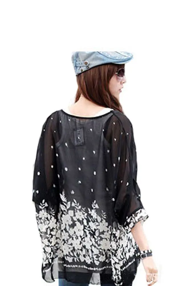 Womens Floral Batwing Sleeve Chiffon Beach Loose Blouse Tunic Tops | Женская одежда