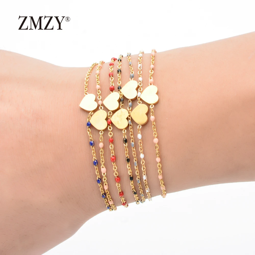 

ZMZY Stainless Steel Anniversary Gift Charms Heart Bracelet Matching Couples Bracelets Relationship Bijoux Gifts for Women