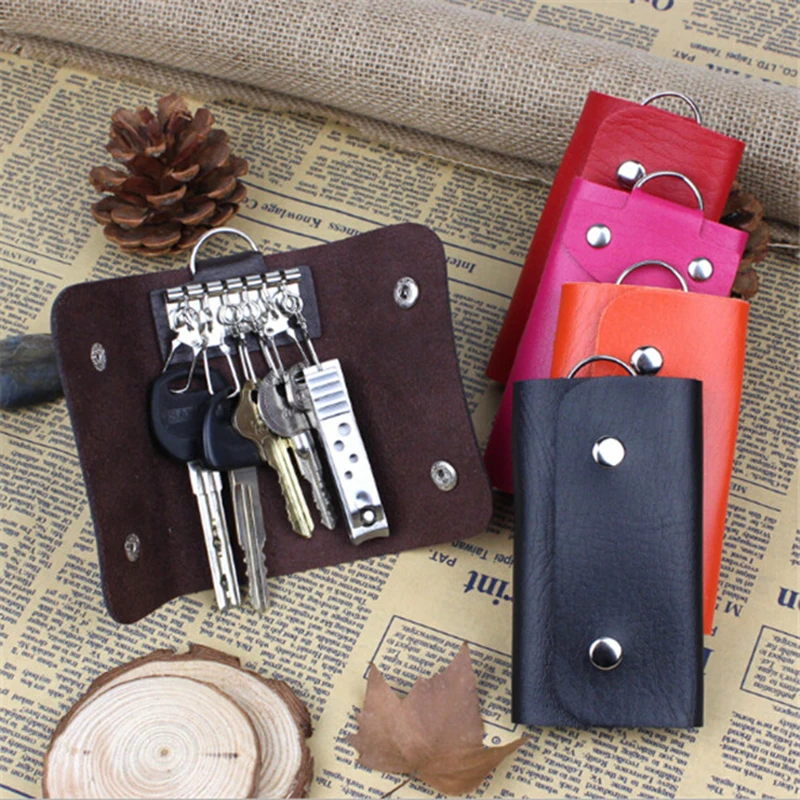 2019 Women Men PU Leather Car Key Holders Keys Organizer Key Wallets Car Keychain Leather Housekeeper Key Wallet Cover 8 Colors