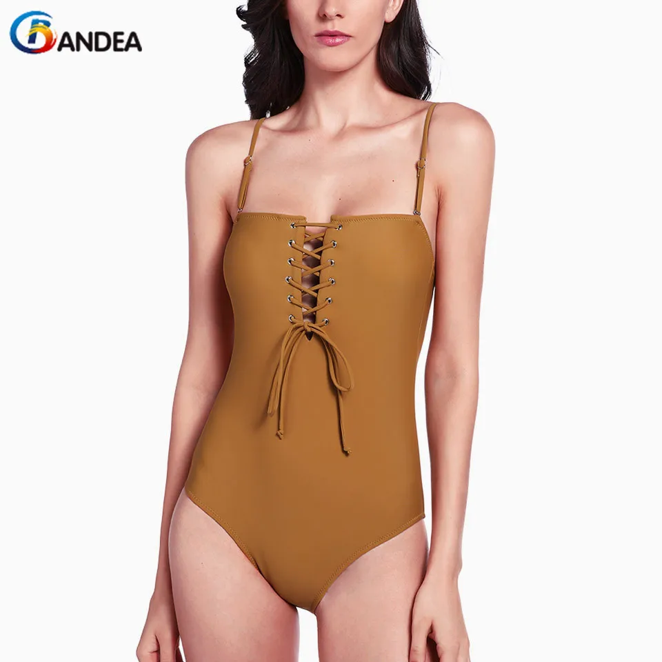 

BANDEA Цельный купальник, летний купальник, Женский однотонный бандажный Монокини 2019, женский купальный костюм с мягкими чашечками, пляжная одежда