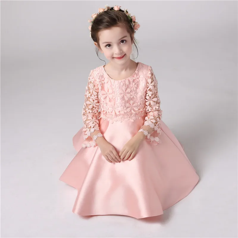 Girls Elegant Wedding Pink Dress Lace Trimmed Embroidered Western Children Holiday Party Princess Clothes Wholesale | Детская одежда и