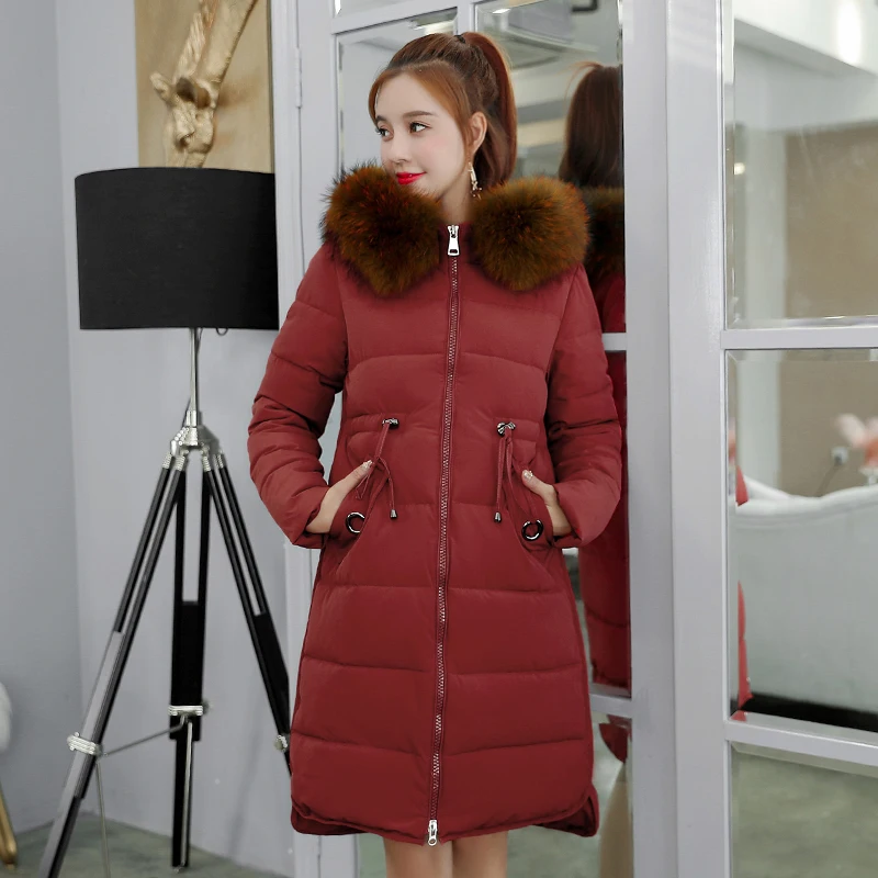 2019 Высококачественная зимняя куртка женская с меховым воротником капюшоном