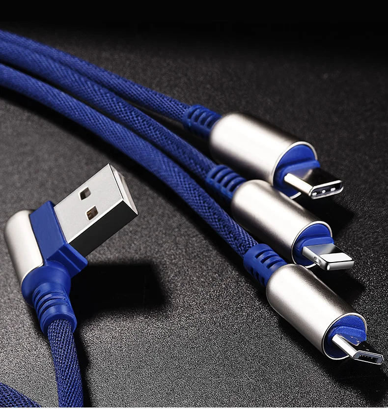 НОСО 3 в 1 Цинковый Сплав 90 градусов 2 в 1 USB Кабель для Зарядки для Apple iPhone Lightning Зарядное устройство Micro-USB Type-C для Samsung Xiaomi Тройник Двойной Провод Тройной Шнур для Айфона Айпада Самсунга Сяоми