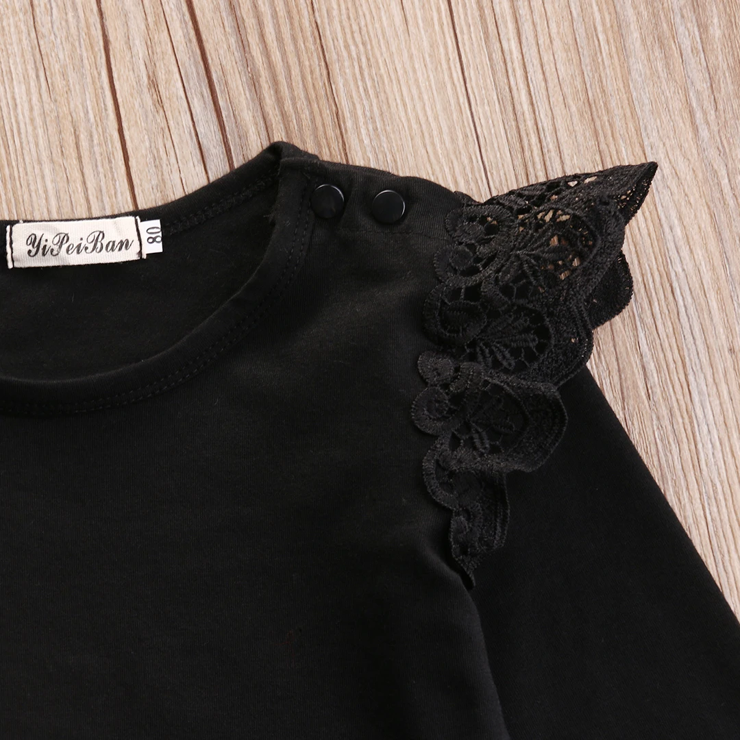 Милое осеннее боди для новорожденных девочек Хлопковое Кружевное на плечах