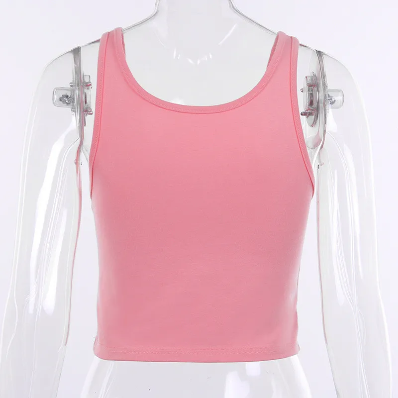 Женский укороченный топ с рисунком Харадзюку розовый без рукавов открытой