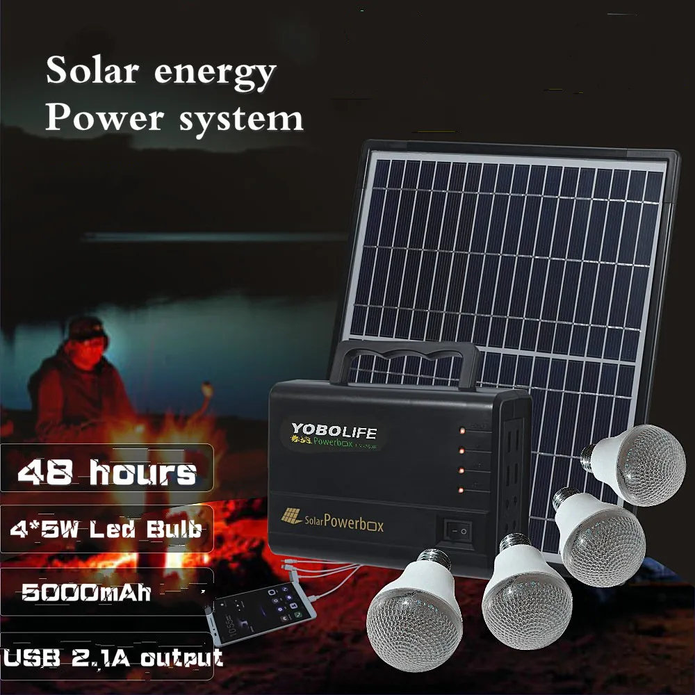 Солнечное освещение 12V Наружное освещение 2.1A Зарядка телефона Маленькая солнечная система питания
