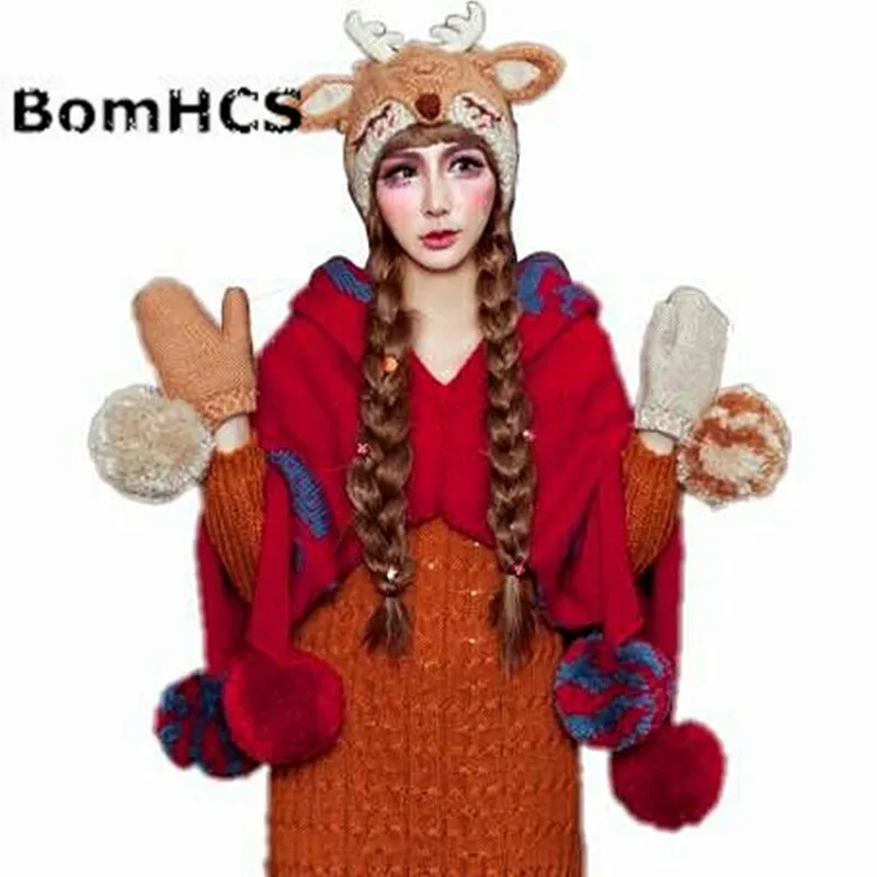 BomHCS Fawn облегающая шапка + перчатки костюм 100% ручной работы вязаная зимняя теплая