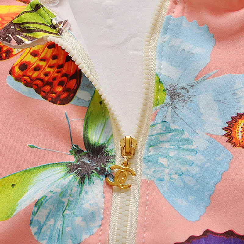 2018 Весна Одежда и аксессуары для девочек модный комплект с принтом бабочки трек