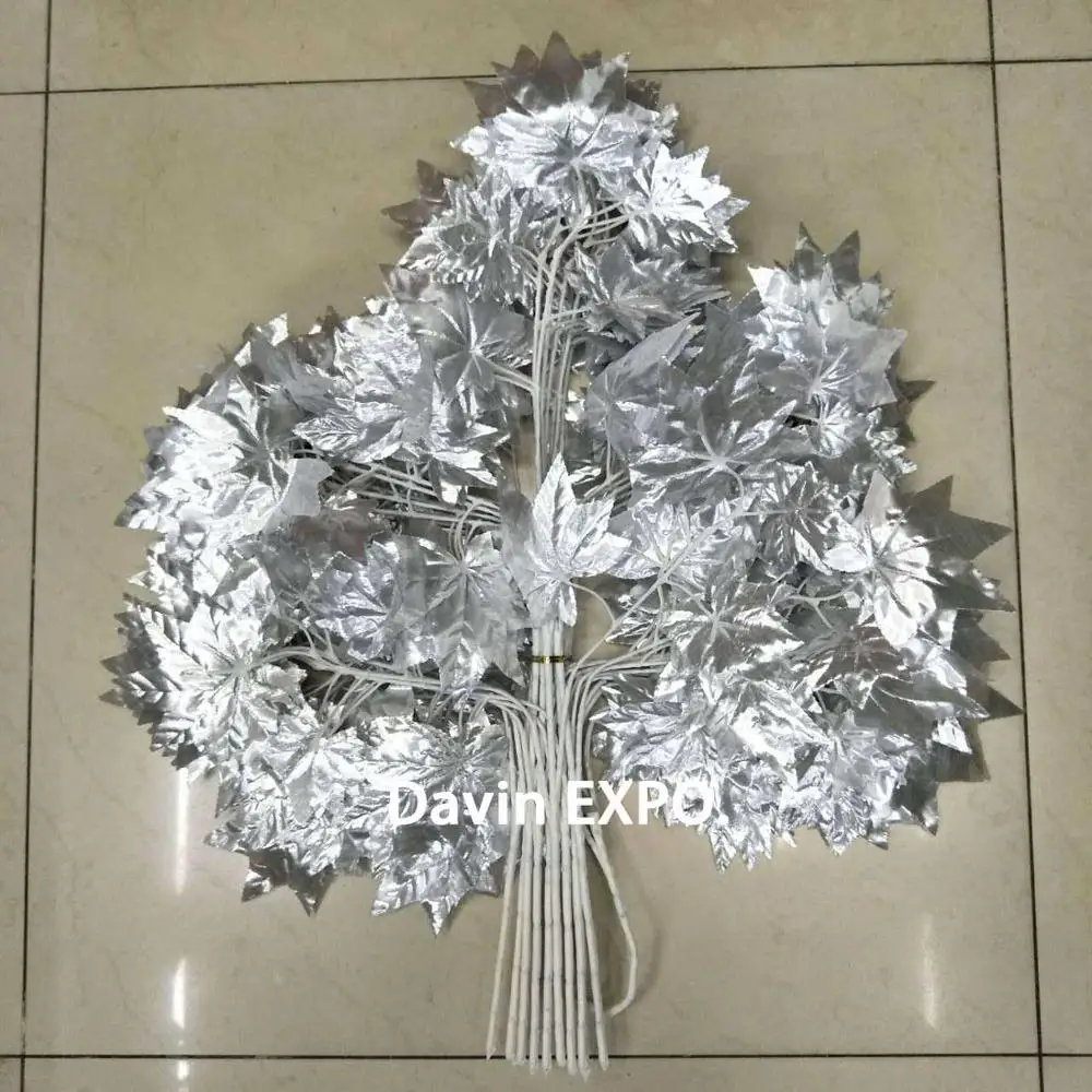 silver Искусственные кленовые ветви с листьями для украшения дома листья Свадебная вечеринка Арка свадебный реквизит сценический фон украшение - Цвет: silver